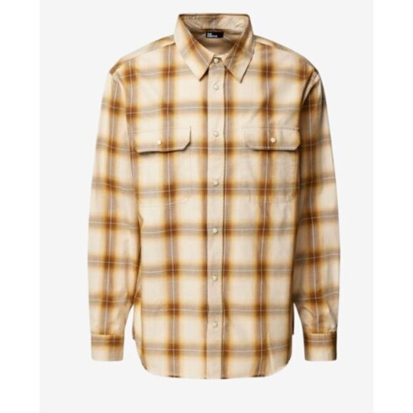 The Kooples Mens XL Plaid Shirt Brown & Beige Cotton Blend Western Boho Revolve - Picture 2 of 5